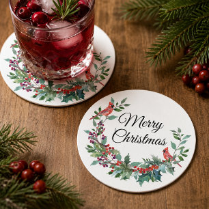 Weihnachtsmann Kardinal Weihnachten Runder Pappuntersetzer