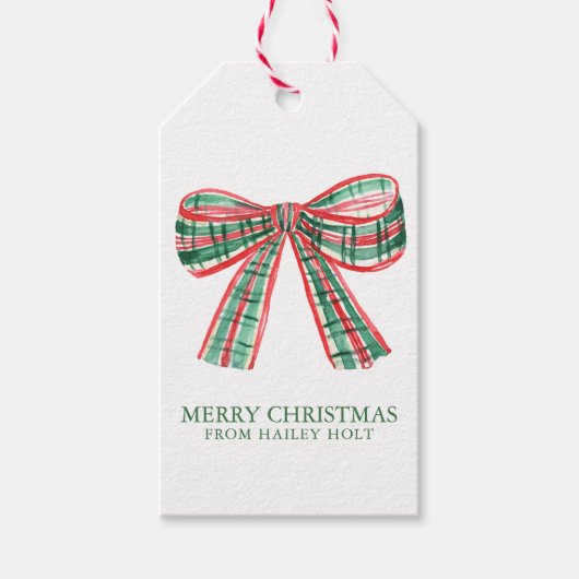 Weihnachtsmann Kariert Bow Geschenkanhänger (Vorderseite)