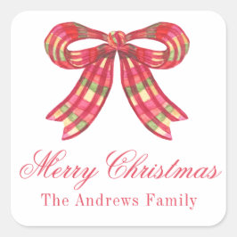 Weihnachtsmann Kariert Bow Quadratischer Aufkleber
