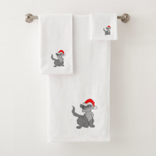 Weihnachtsmann-Katze mit einer roten Badhandtuch Set