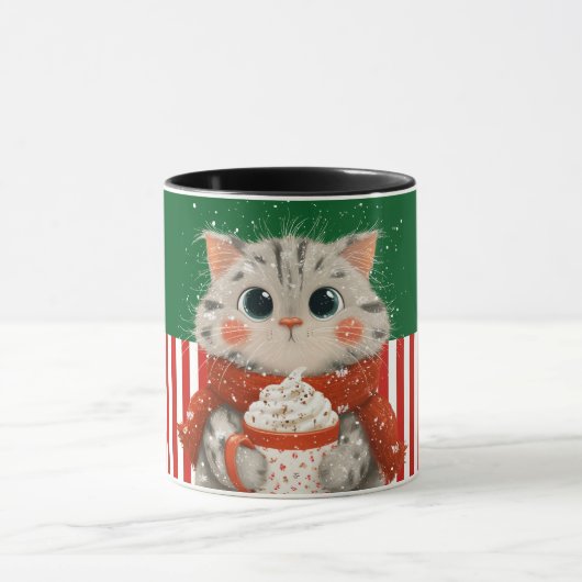 Weihnachtsmann-Katze mit Kakaotasse Tasse (Zentrum)