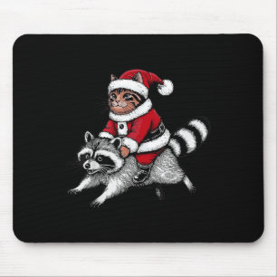 Weihnachtsmann-Katze reitet auf einem Waschbären W Mousepad