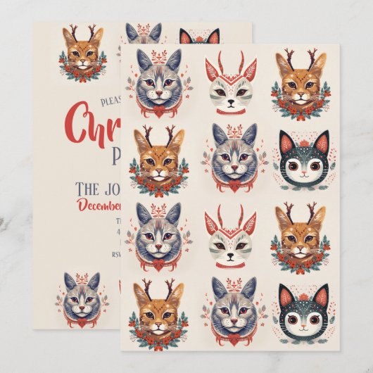 Weihnachtsmann-Katzenbilder Einladung (Vorne/Hinten)