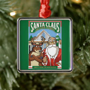 Weihnachtsmann & Kickin' Rentierschnee Ornament Aus Metall
