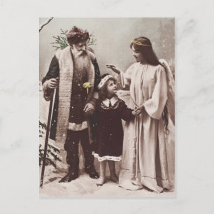 Weihnachtsmann Kind Engel Weihnachtskarte Feiertagspostkarte