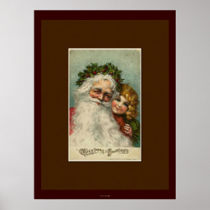 Weihnachtsmann & Kind Vintage-Kunst Poster