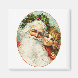Weihnachtsmann & Kinderporträt Vintage Magnet