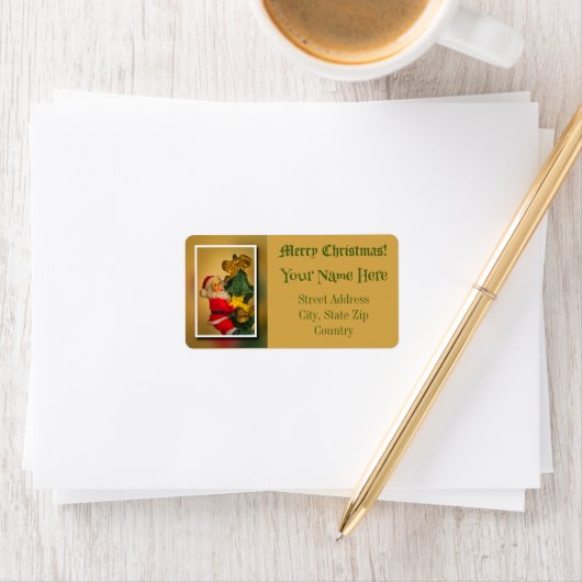 Weihnachtsmann Klettern im Weihnachtsbaum - Vintag Adressaufkleber (Insitu)