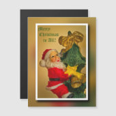 Weihnachtsmann Klettern im Weihnachtsbaum - Vintag Magnetkarte (Vorne/Hinten)