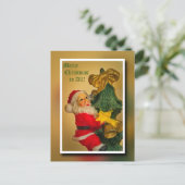 Weihnachtsmann Klettern im Weihnachtsbaum - Vintag Postkarte (Stehend Vorderseite)