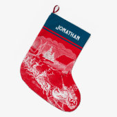 ❄ Weihnachtsmann kommt zu Sleigh Rentiers Großer Weihnachtsstrumpf (Vorderansicht (hängend))