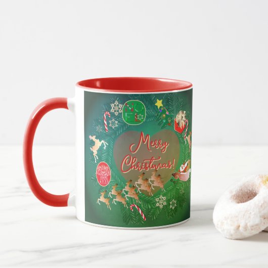 Weihnachtsmann-Kranz Tasse (Mit Donut)