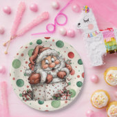 Weihnachtsmann kriecht aus Geschenkbox Pappteller (Party)