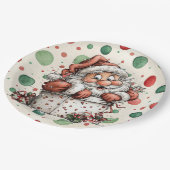 Weihnachtsmann kriecht aus Geschenkbox Pappteller (Schrägansicht)