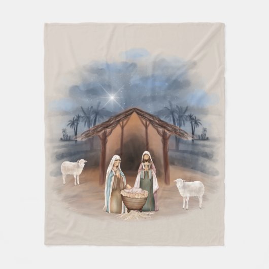 Weihnachtsmann Krippe Szene Wasserfarbe Fleecedecke (Vorderseite)