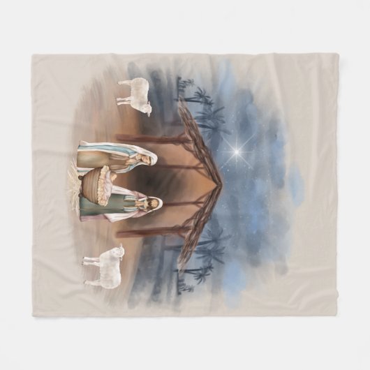 Weihnachtsmann Krippe Szene Wasserfarbe Fleecedecke (Vorderseite (Horizontal))