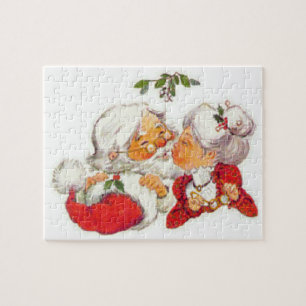 Weihnachtsmann küßt Mrs Claus im Vintage-Look Puzzle