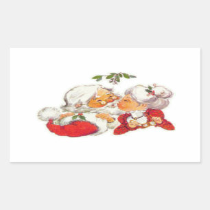 Weihnachtsmann küßt Mrs Claus im Vintage-Look Rechteckiger Aufkleber