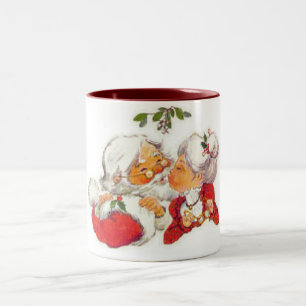 Weihnachtsmann küßt Mrs Claus im Vintage-Look Zweifarbige Tasse