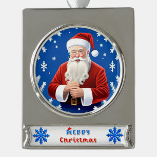 Weihnachtsmann lächelnd Banner-Ornament silber