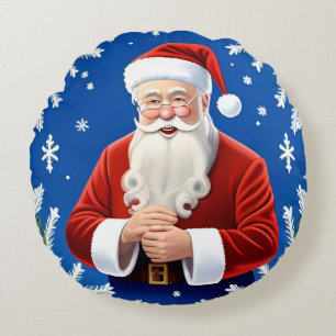 Weihnachtsmann lächelt Weihnachtsfreude 🎅 Rundes Kissen