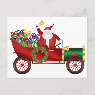 Weihnachtsmann läutet Glocke auf Vintage-Auto-Post Feiertagspostkarte