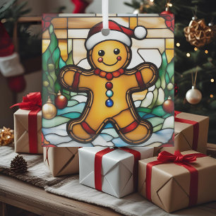 Weihnachtsmann-Lebkuchenmann Faux-Buntglas Ornament Aus Glas