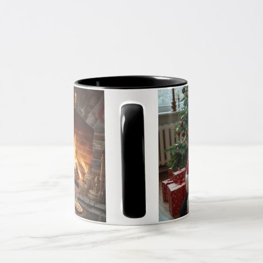 Weihnachtsmann legt Geschenke unter den Baum Tasse (Griff)
