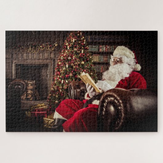 Weihnachtsmann Lesen in der Bibliothek Weihnachtsf Puzzle (Horizontal)
