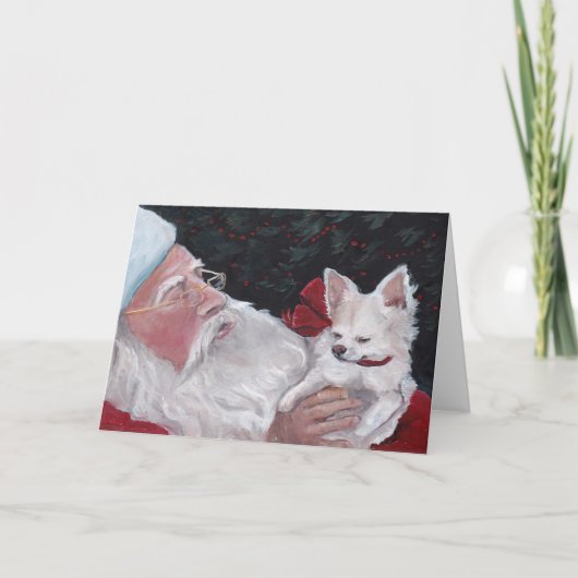Weihnachtsmann / LH Chihuahua Hund Weihnachtskarte Feiertagskarte (Vorderseite)