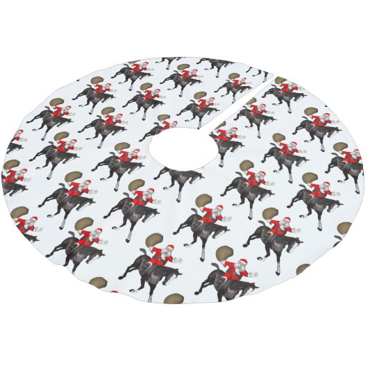 Weihnachtsmann-Liebe-schwarze Pferde Polyester Weihnachtsbaumdecke (Schrägansicht)