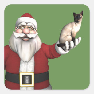Weihnachtsmann liebt seine siamesische Katze Quadratischer Aufkleber