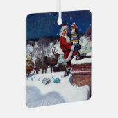 Weihnachtsmann liefert Bücher an Heiligabend Ornament Aus Metall (Vorderseite Rechts)