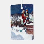 Weihnachtsmann liefert Bücher an Heiligabend Ornament Aus Metall (Vorderseite links)