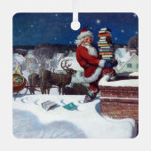 Weihnachtsmann liefert Bücher an Heiligabend Ornament Aus Metall (Vorderseite)
