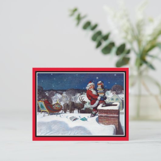Weihnachtsmann liefert Bücher Postkarte (Stehend Vorderseite)