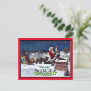 Weihnachtsmann liefert Bücher Postkarte