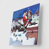 Weihnachtsmann liefert eine Armadung von Büchern Quadratische Wanduhr (Winkel)