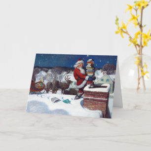 Weihnachtsmann liefert eine Ladung Bücher Karte