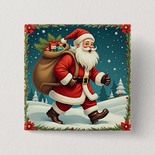 Weihnachtsmann liefert Geschenke durch den schneeb Button