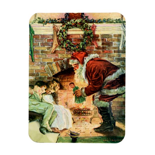 Weihnachtsmann liefert Geschenke Magnet (Vertikal)