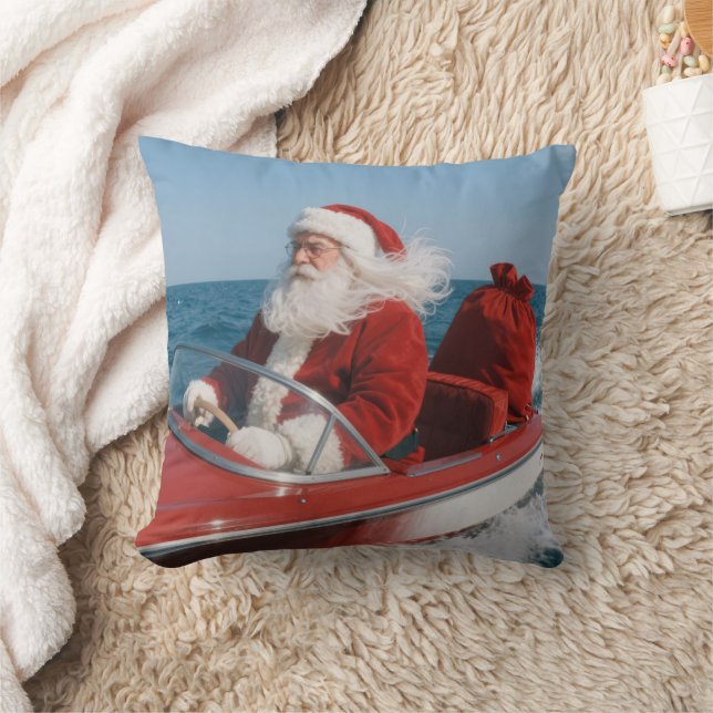 Weihnachtsmann liefert Geschenke per Schnellboot Kissen (Decke)