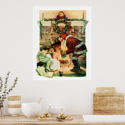 Weihnachtsmann liefert Geschenke Poster (Küche)