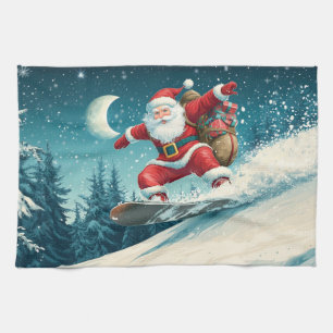 Weihnachtsmann liefert Weihnachtsgeschenke auf ein Geschirrtuch