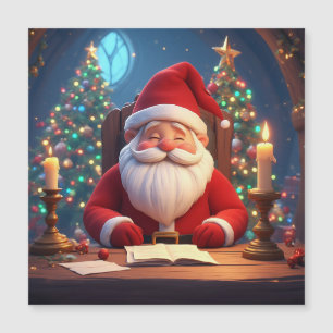 Weihnachtsmann liest ein Buch bei Kerzenlicht Magnetkarte