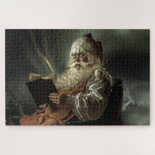 Weihnachtsmann liest ein magisches Buch im Vintage Puzzle