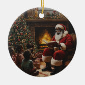 Weihnachtsmann liest Kindern vor Keramik Ornament (Vorne)