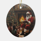 Weihnachtsmann liest Kindern vor Keramik Ornament (Links)