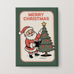 Weihnachtsmann liest Vintage Frohe Weihnachten  Button