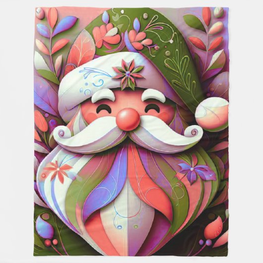 Weihnachtsmann Lila grün Fleecedecke (Vorderseite)